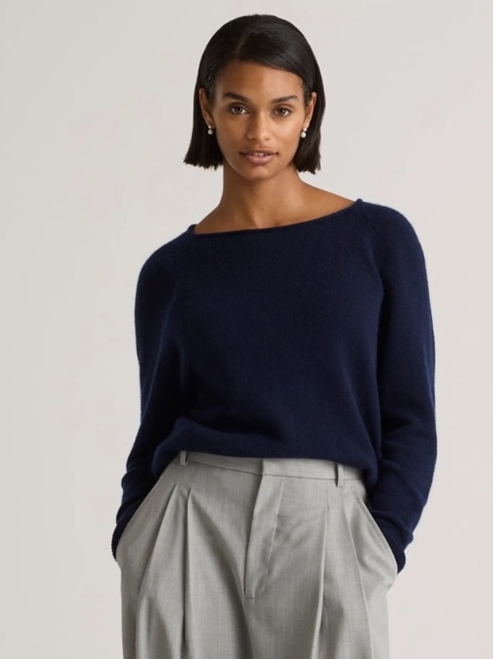 Quince 100% Mongolian Cashmere Boatneck Sweater True Navy XL Minimalist Cozycore